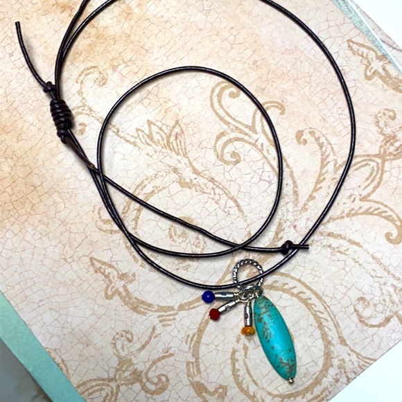 NWT Rustic leather necklace colorful adjust to 28” - Picture 2 of 8